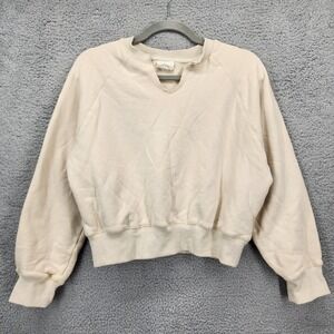 NIA Cream V Neck Raglan Sleeve Crop Sweatshirt Pullover Women Size Medium